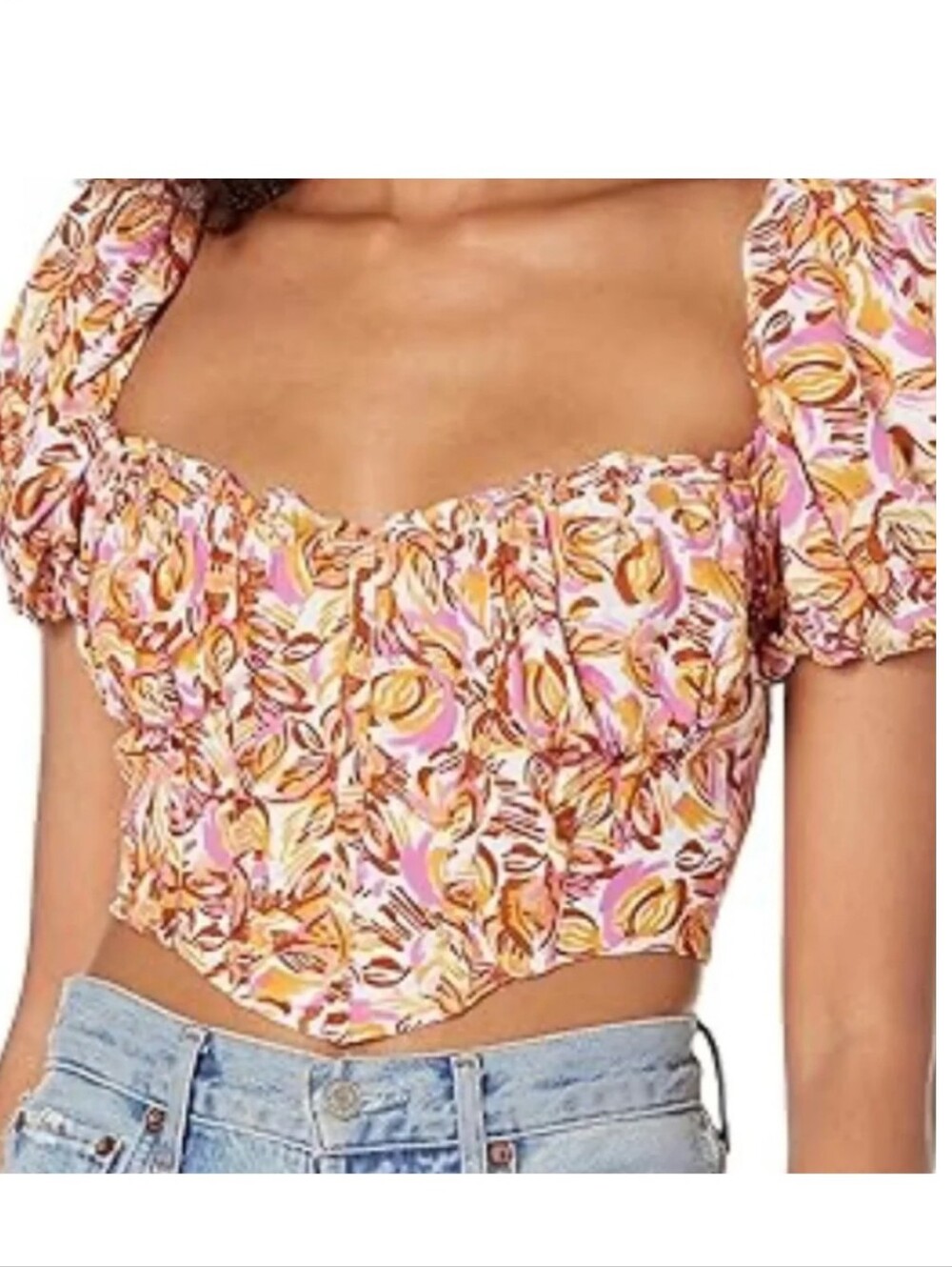 ASTR The Label Revolve Paola Multicolor Puff Sleeve Crop Top Size Small